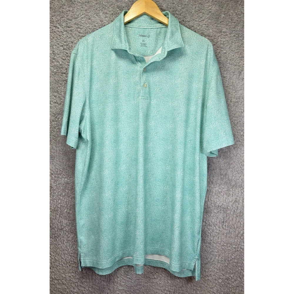 Johnnie-O Mens XL Blue Floral Polo Shirt Short Sleeve Golf Casual Preppy Stretch